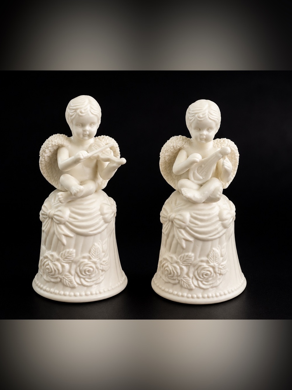 Vintage White Bisque Porcelain Angel Bell set